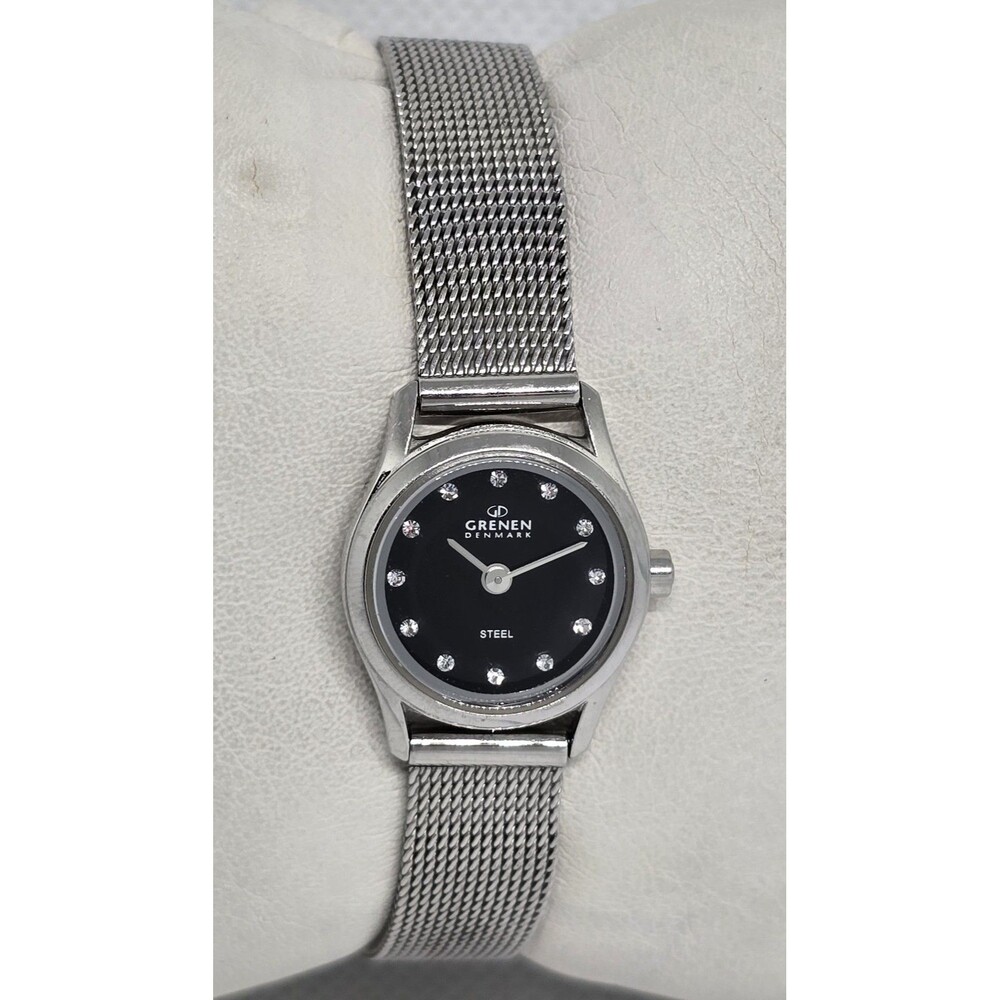 Women's Grenen Denmark Round Black Dial Crystal Marker Mesh Bracelet Watch 09 - Picture 3 of 8